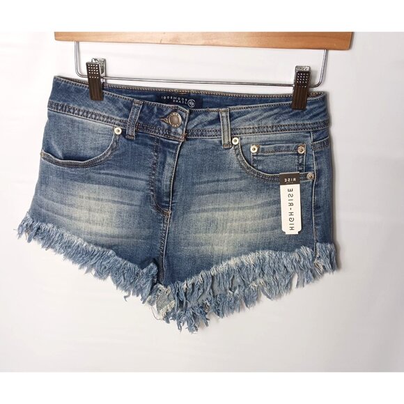 Boomboo! High-Rise Distressed Denim Shorts Blue Frayed Hem - Picture 3 of 9